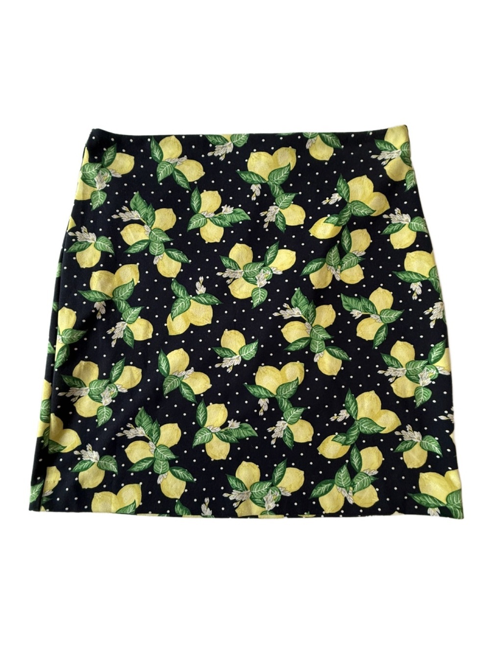 Talbots Lemon Print Side Zip A-Line Skirt - Black Polka Dot. 14P